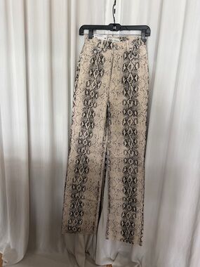 Zara Beige and Black Snake-Print Trousers